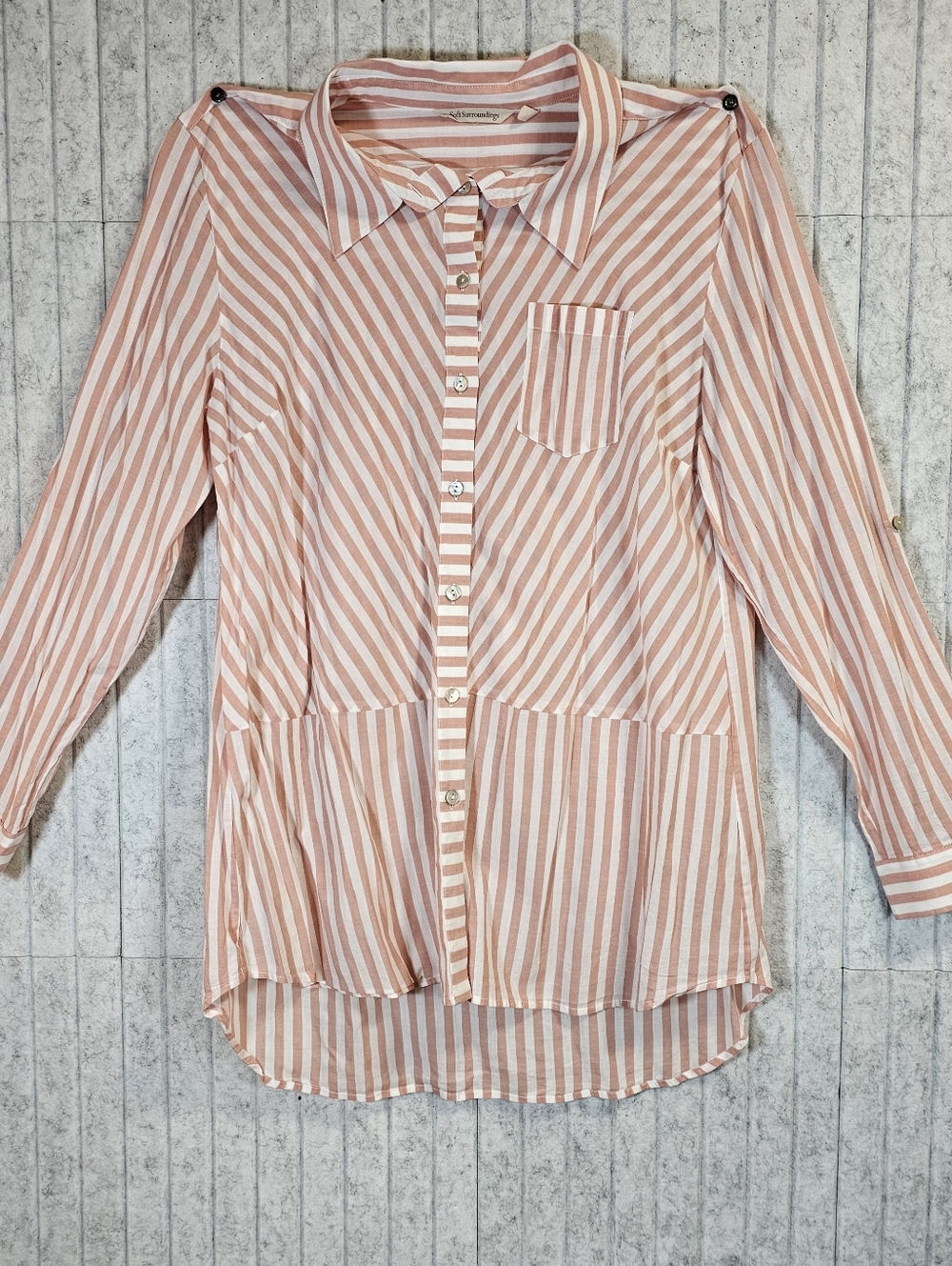 Soft Surroundings Striped Button Down Blouse Women’s XL Pink White Cotton Rayon